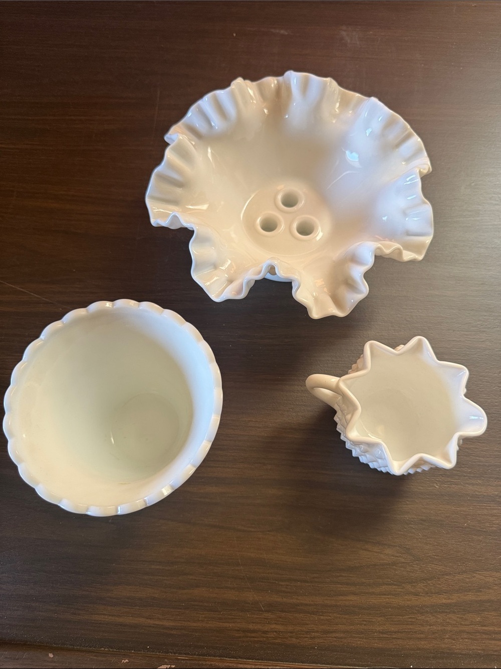 Vintage White Hobnail Milk Glass Vase and Mugs Set - Elegant Home Accents - Picture 4 of 14